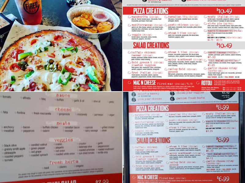 FIRED PIE Menu