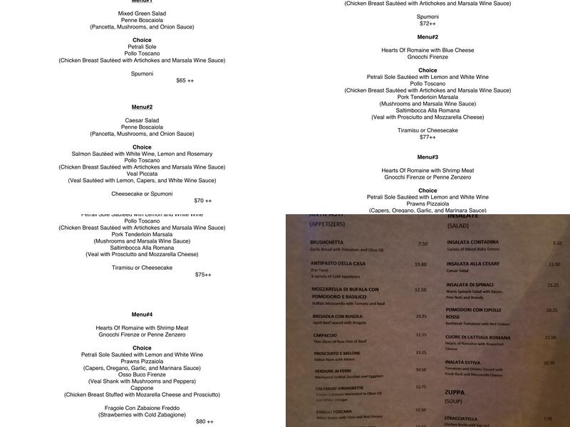 Firenze By Night Menu