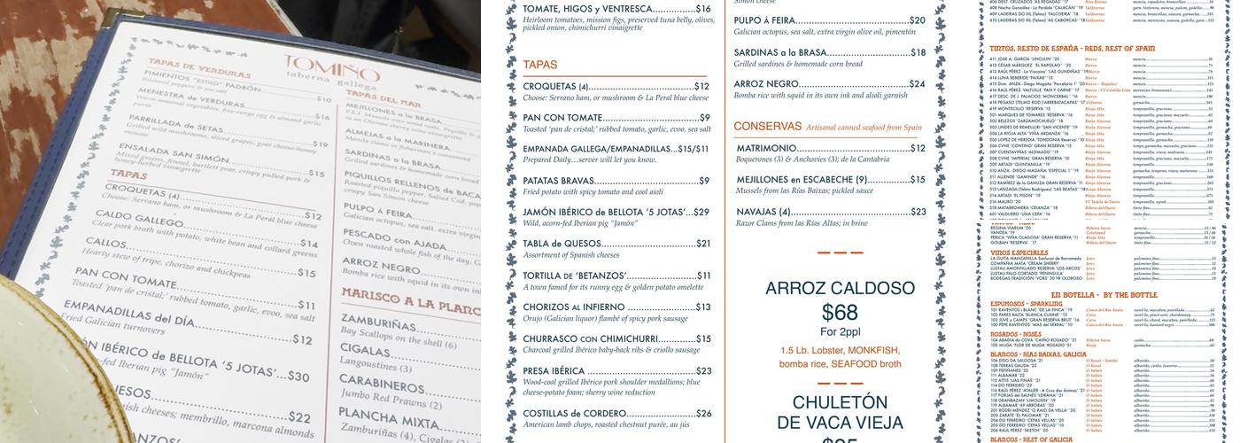 Tomiño Taberna Gallega Menu