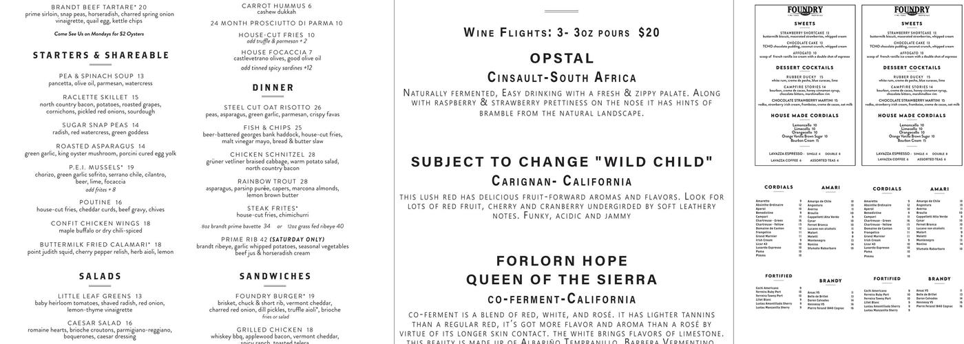 Foundry On Elm Menu