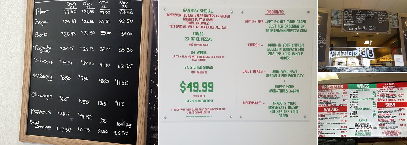 Frankie's Pizza Menu