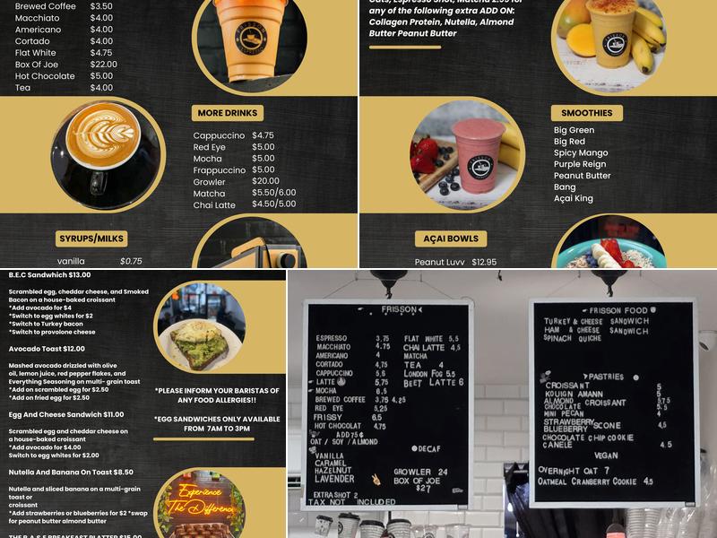 Frisson Espresso Menu