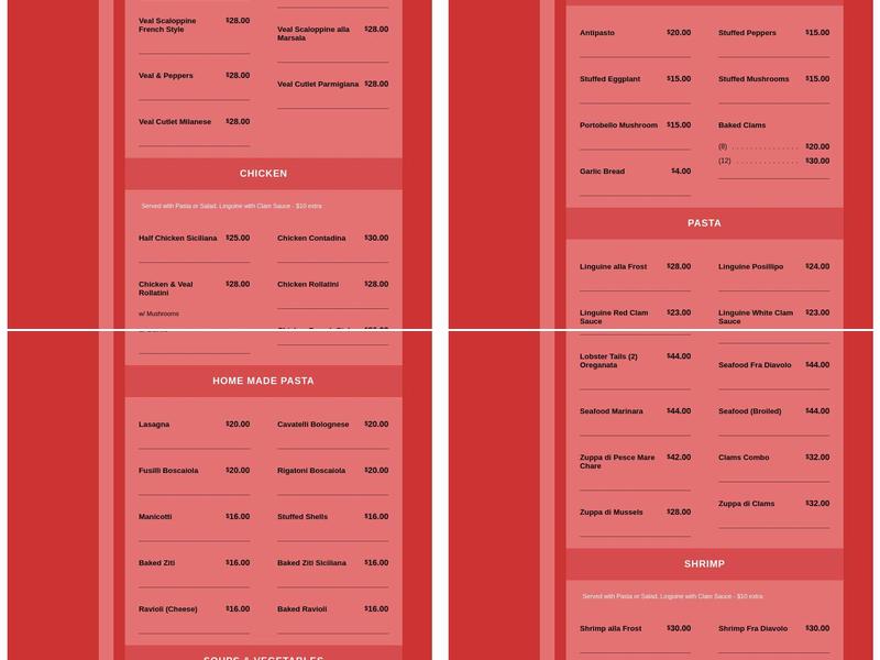 Frost Restaurant Menu