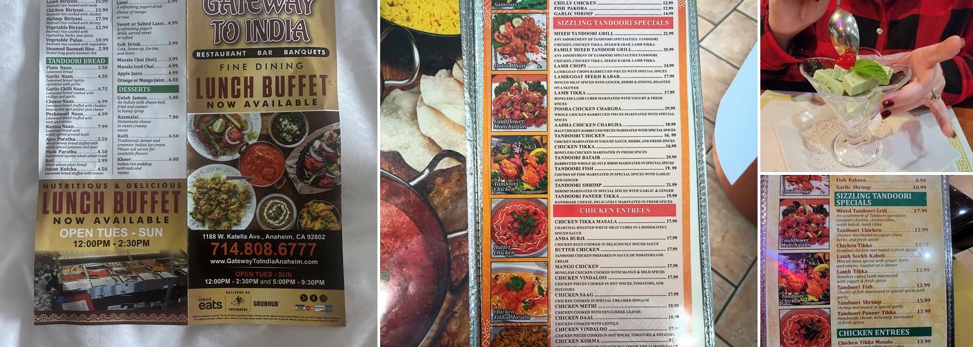 Gateway to India Menu