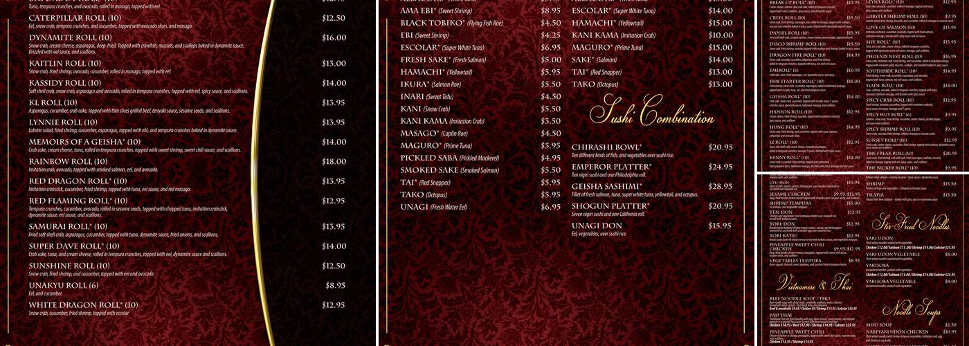 Geisha Sushi Bar Menu
