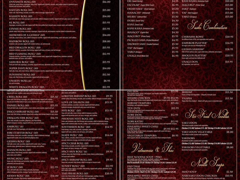 Geisha Sushi Bar Menu