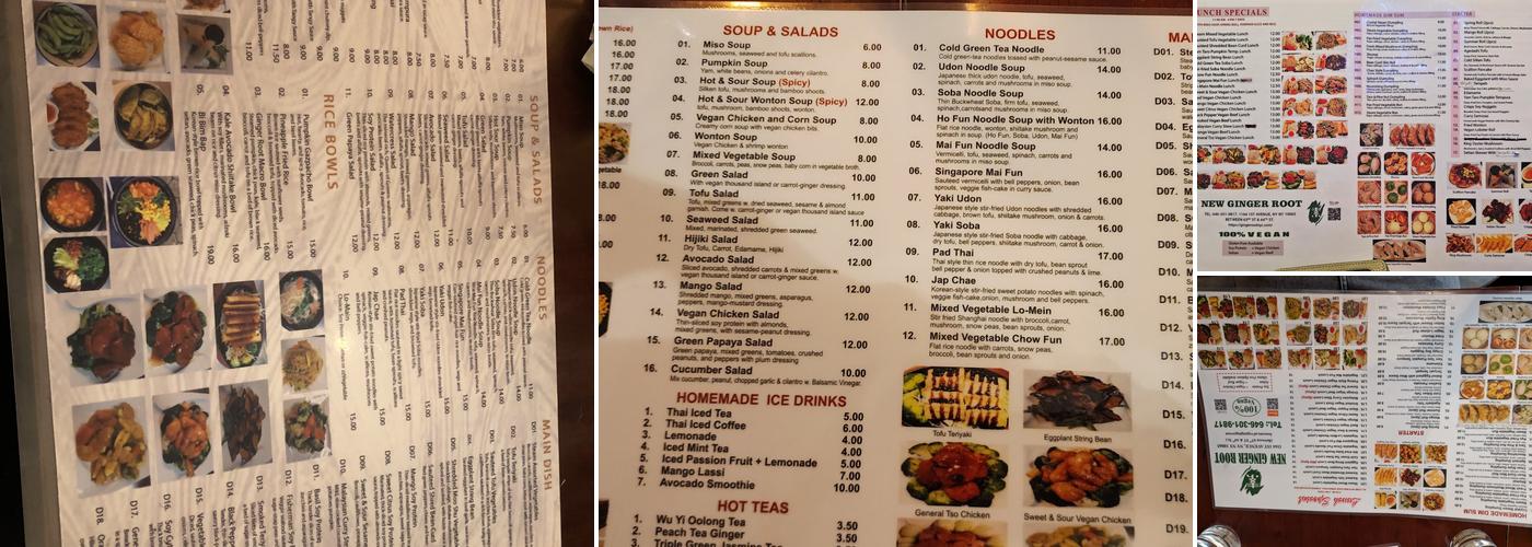 Vegan Ginger Root Menu