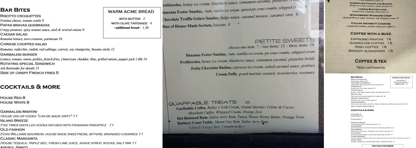 Garibaldis Restaurant Menu