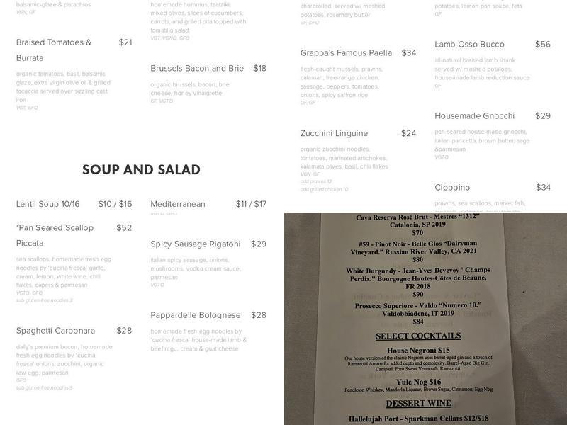 Grappa Menu