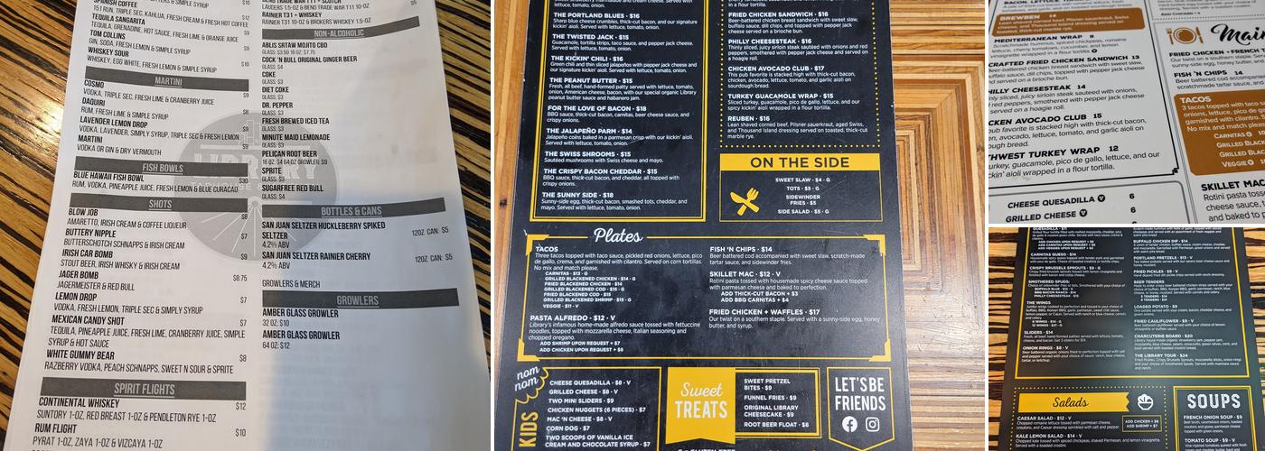 Library Taphouse & Kitchen Menu