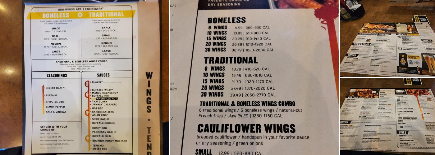 Buffalo Wild Wings Menu