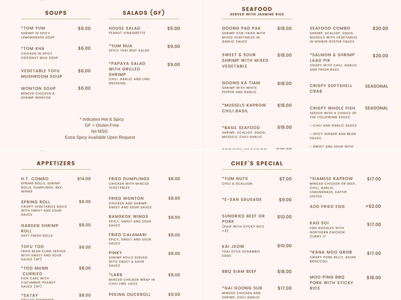 Haad Thai Restaurant Menu