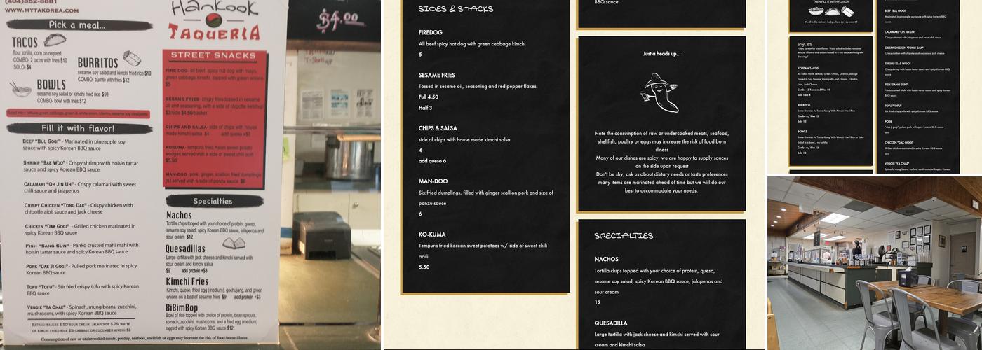 Hankook Taqueria Menu