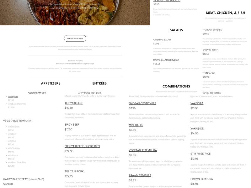 Happy Teriyaki 11 on River Road Menu