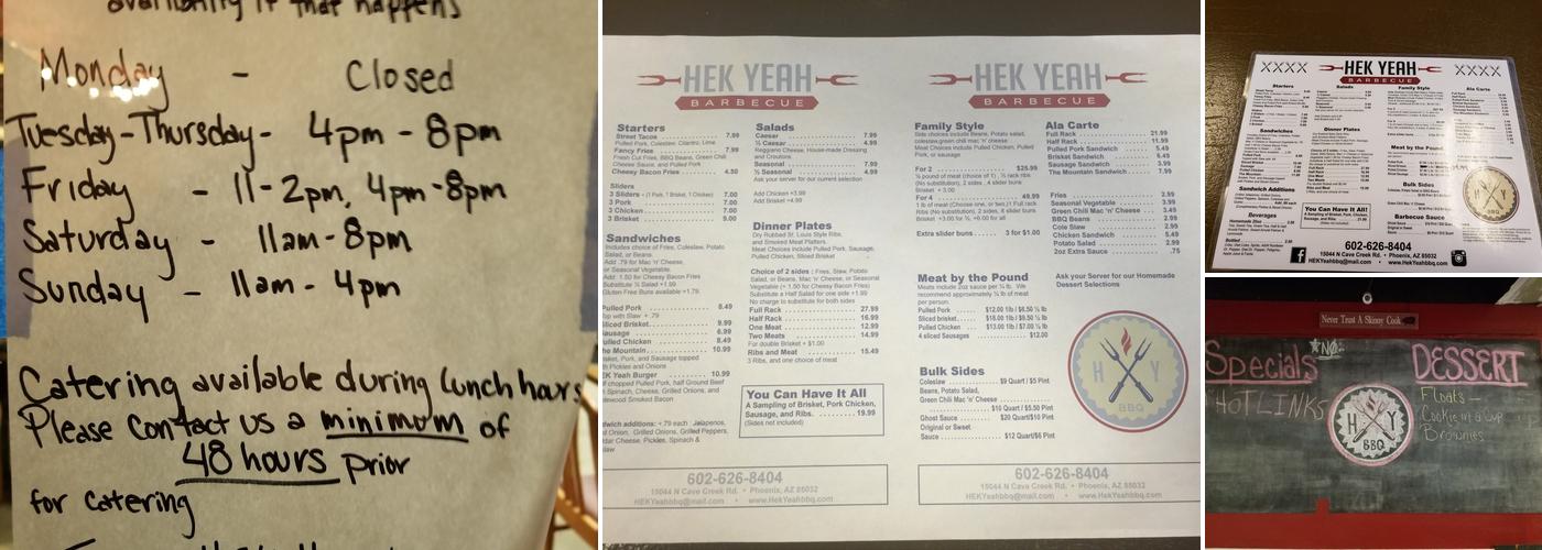 Heck Ya BBQ Menu