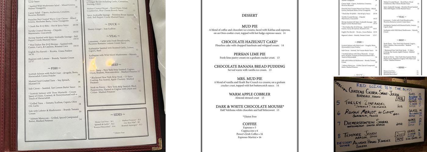 Henry's End Menu