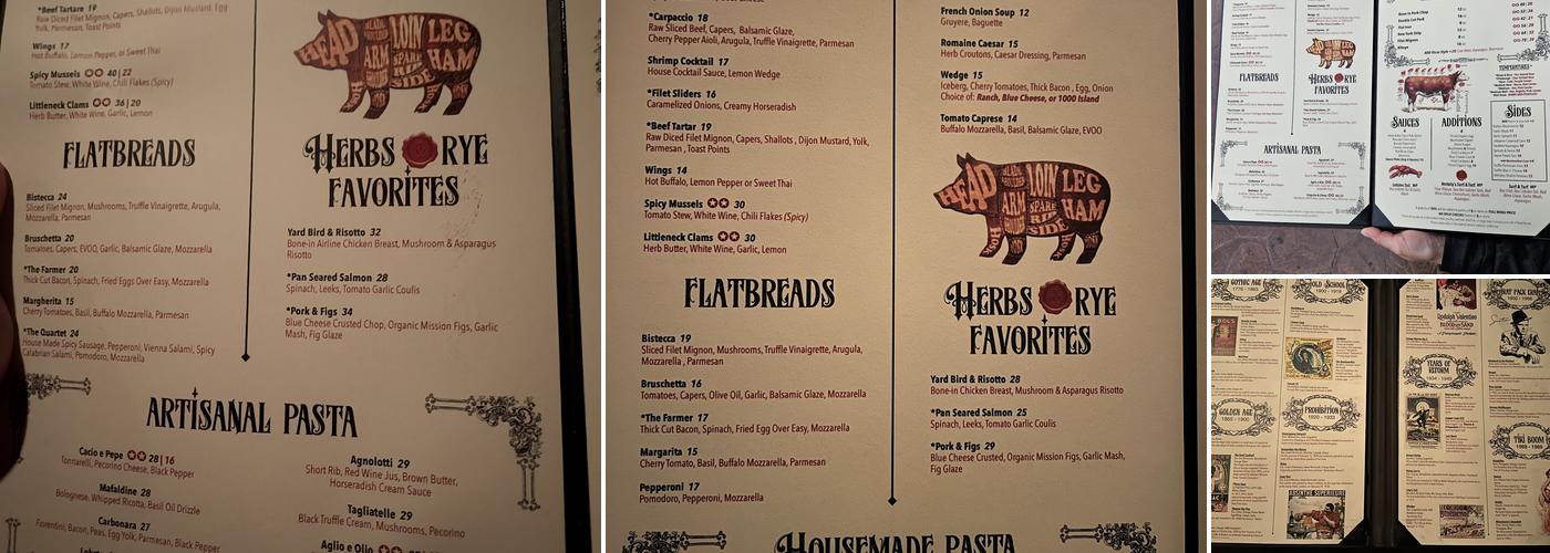 Herbs and Rye Menu