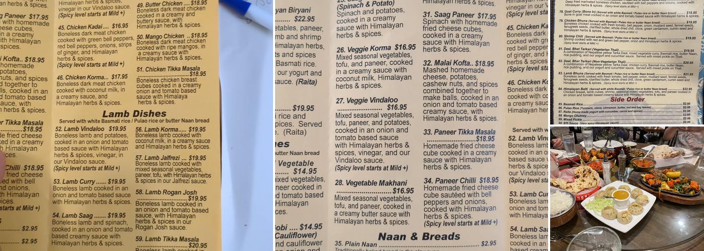 Himalayan Curry and Grill Menu