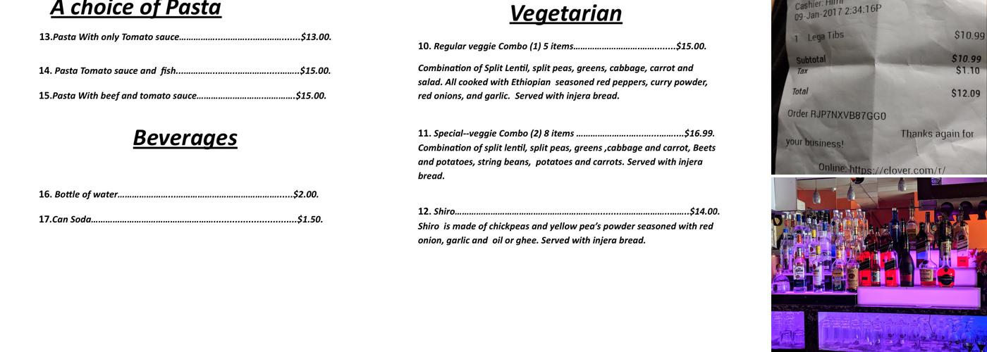 Hiwot Ethiopian Restaurant & Dream Lounge Menu