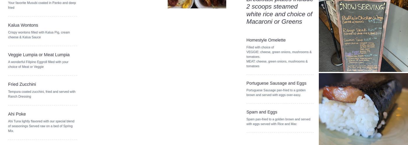 Homestyle Hawaiian Pub & Eatery Menu