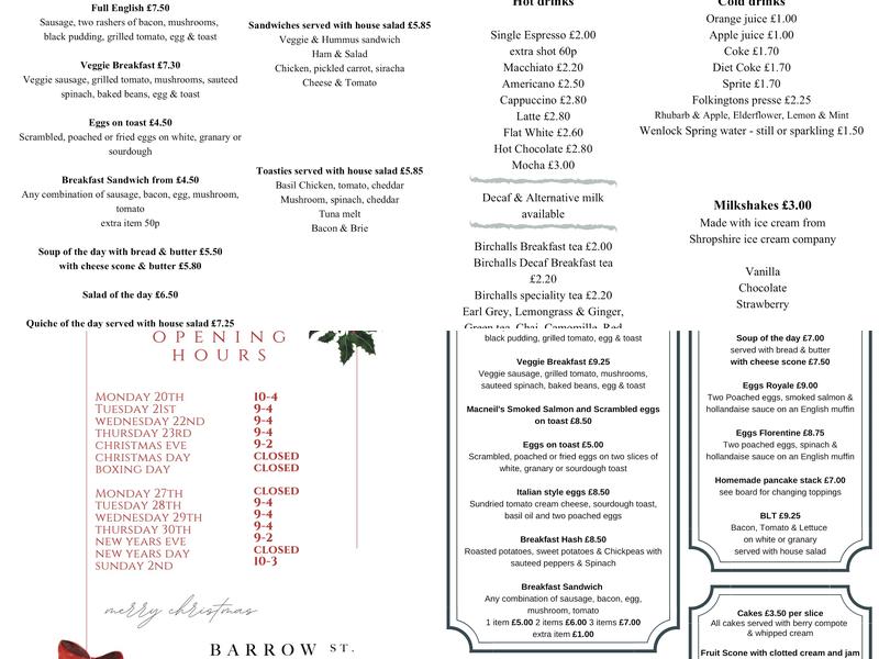 Barrow St. Cafe Menu