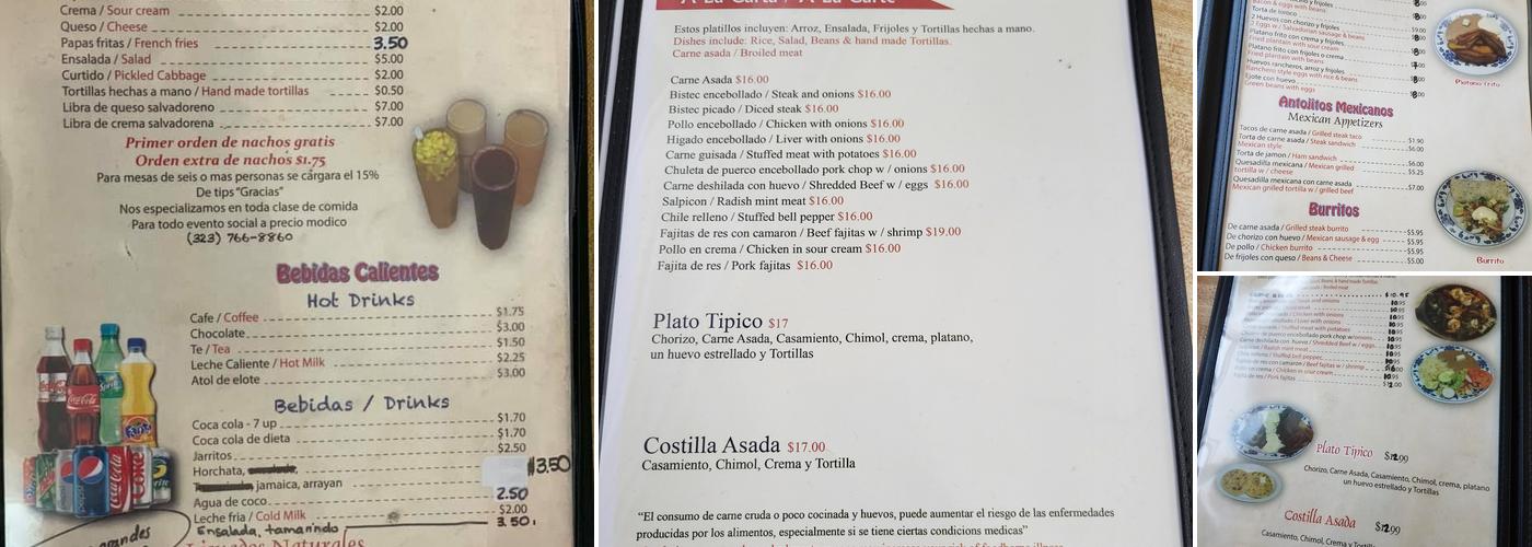 Ilopango Restaurant Menu