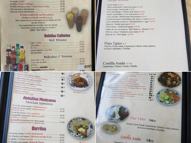 Ilopango Restaurant Menu
