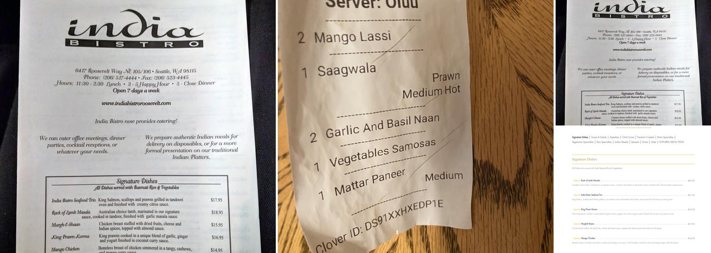 India Bistro Menu