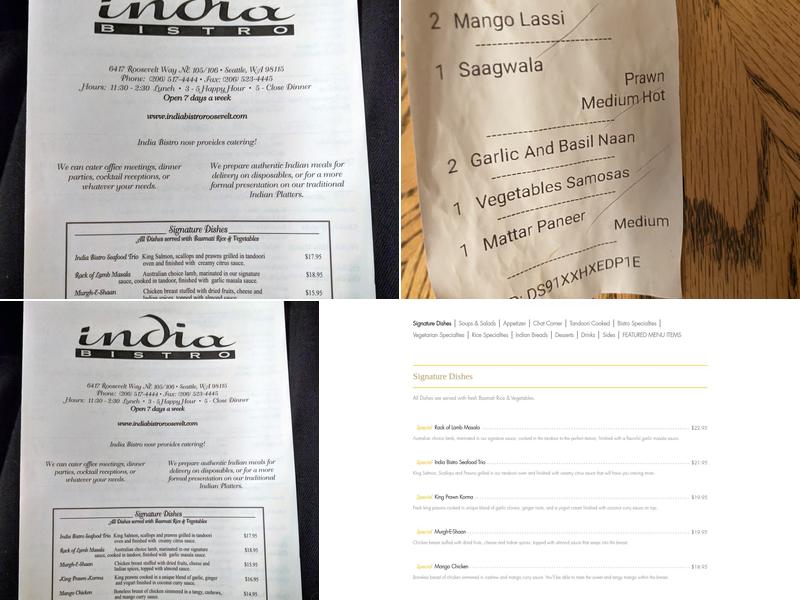India Bistro Menu