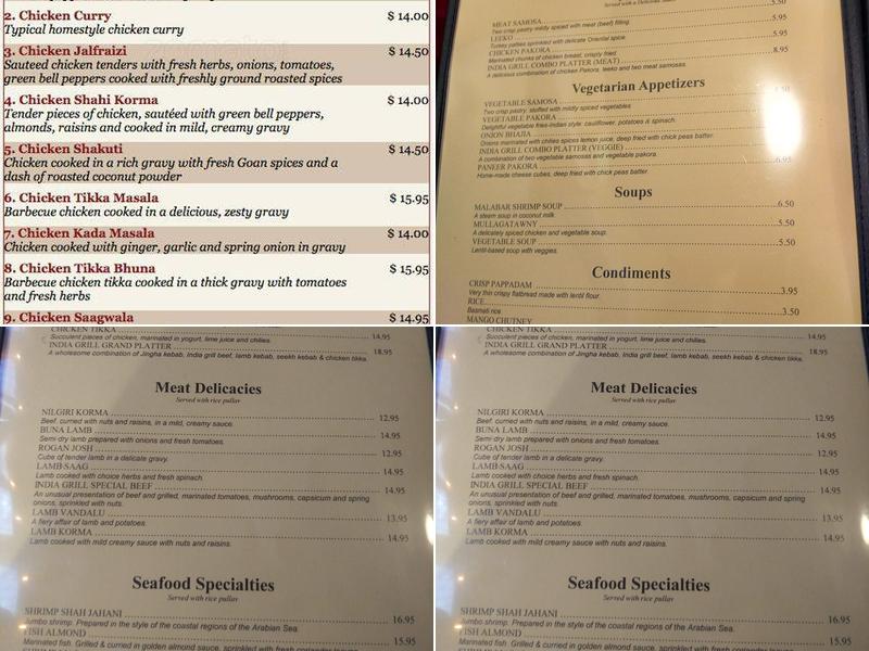 India Grill Menu