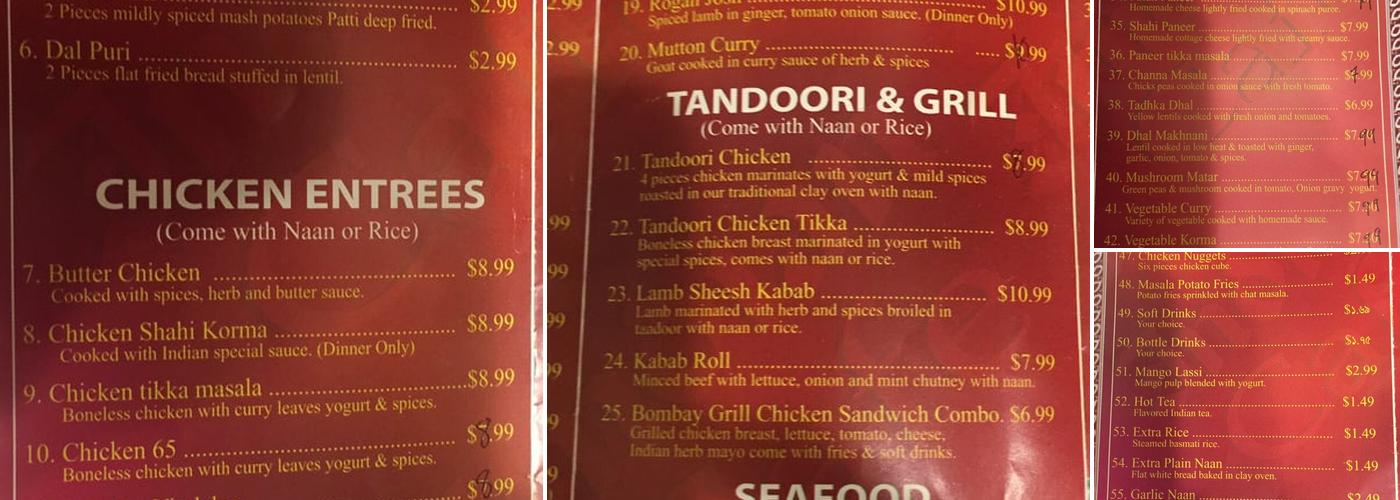 Indian Cafe Menu