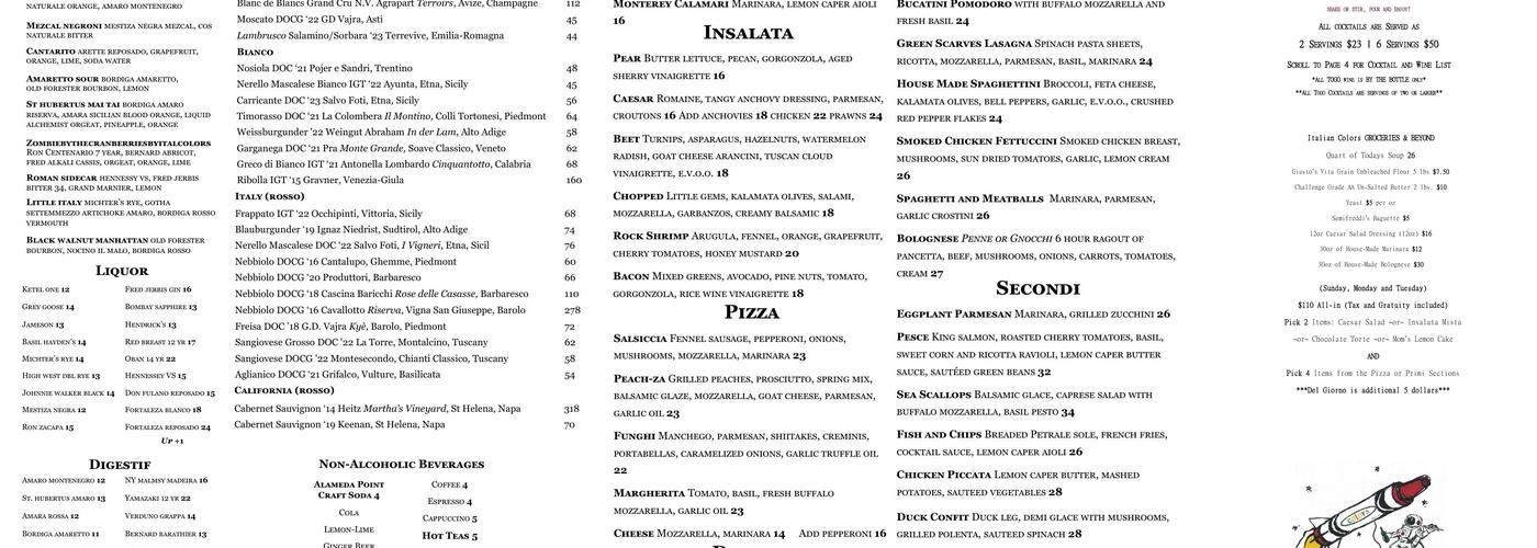 Italian Colors Menu