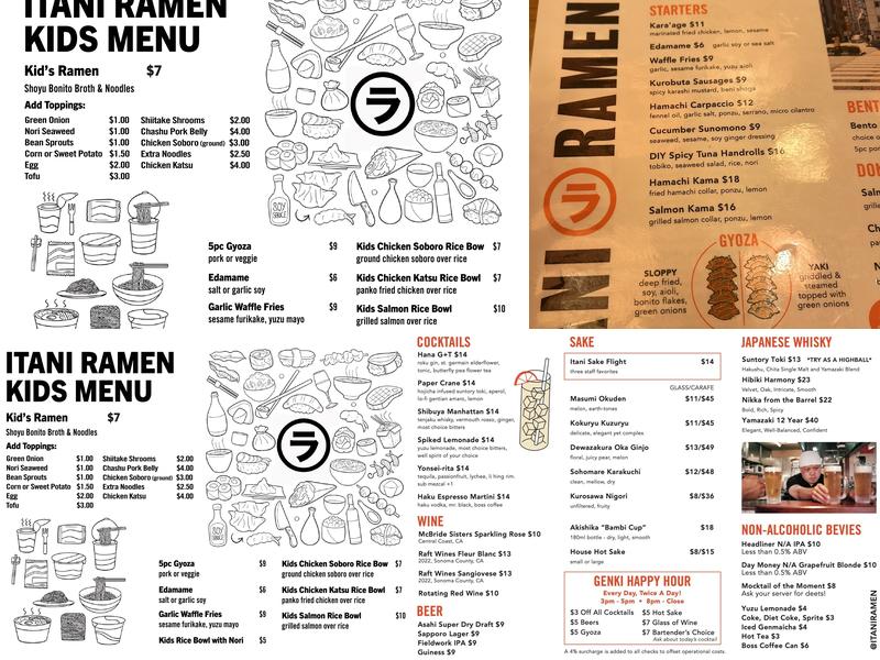 Itani Ramen Menu