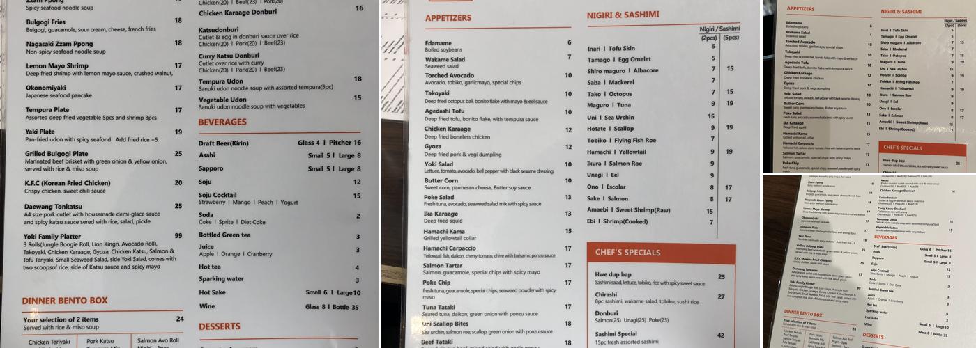 Yoki Sushi Menu