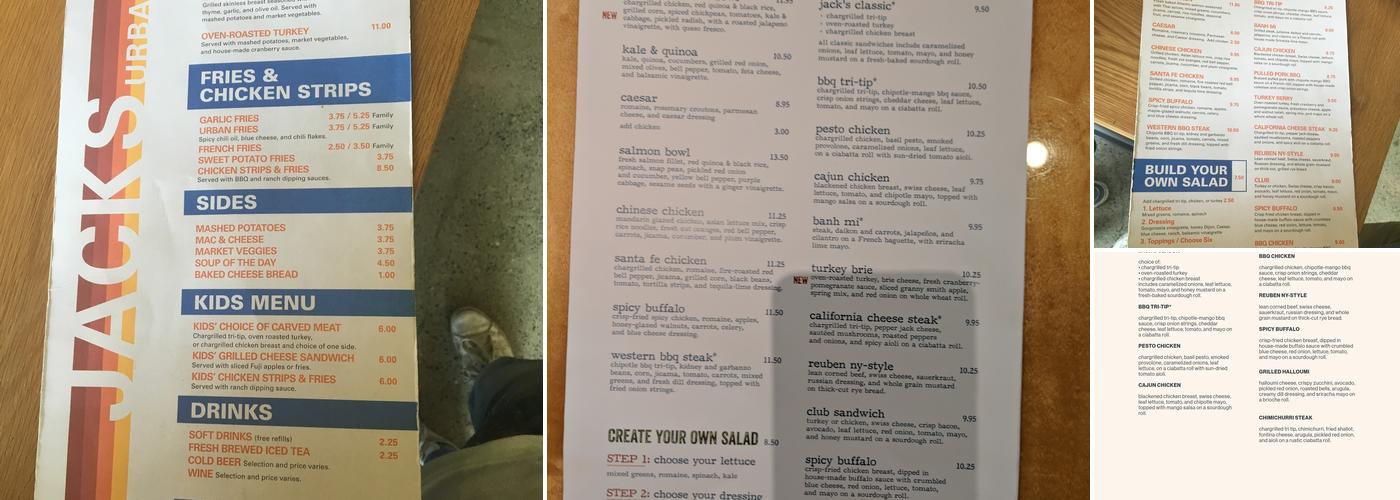 Jack's Urban Eats Menu