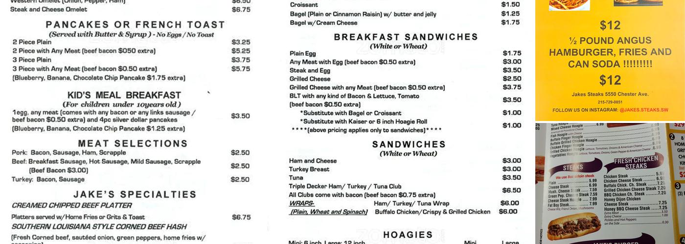 Jakes Steaks Menu