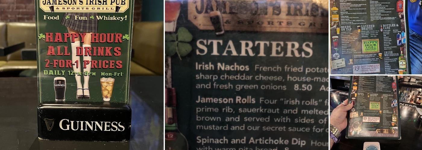 Jameson's Irish Pub Menu