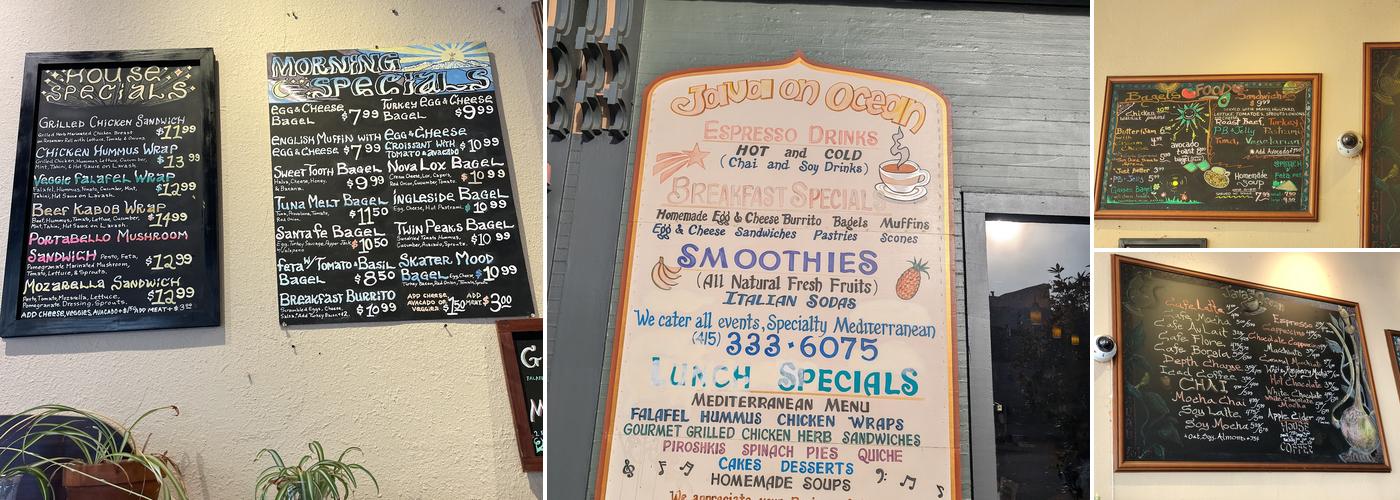 Java on Ocean Menu