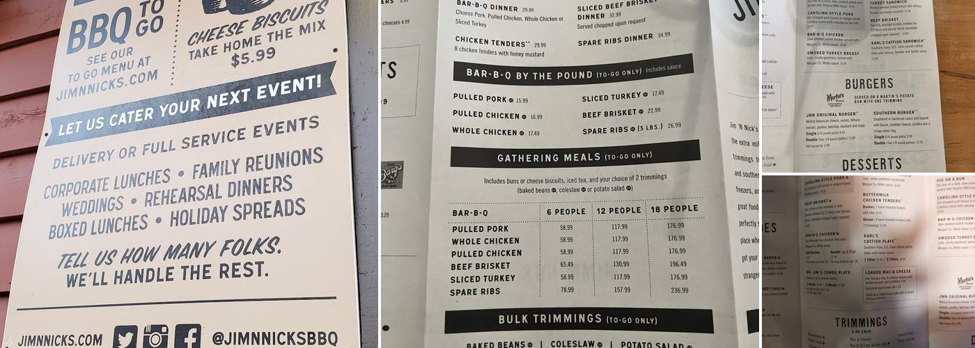 Jim 'N Nick's Menu