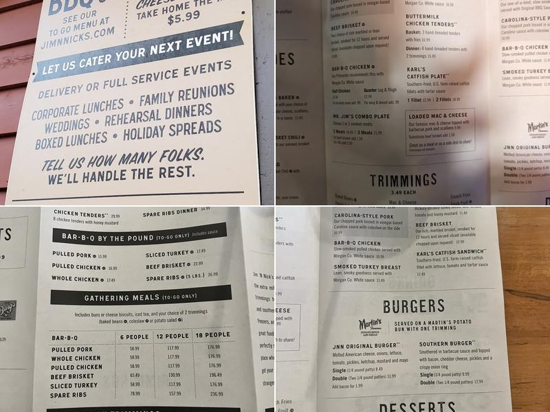 Jim 'N Nick's Menu