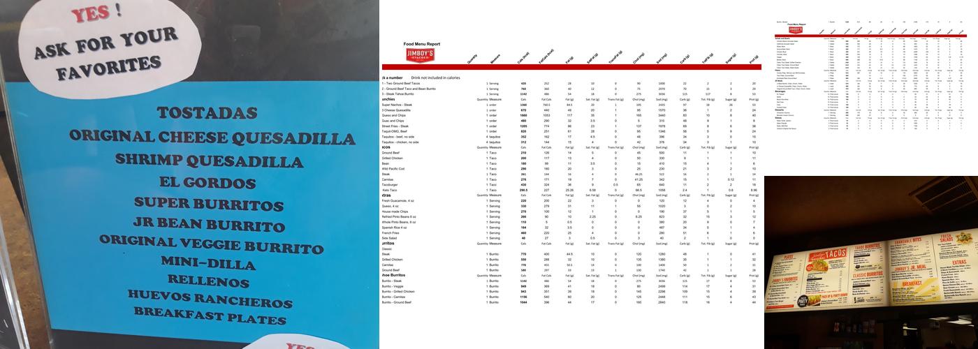 Jimboy's Tacos Menu