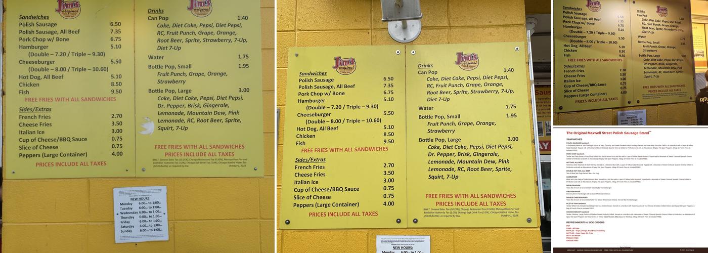 Jim's Original Menu