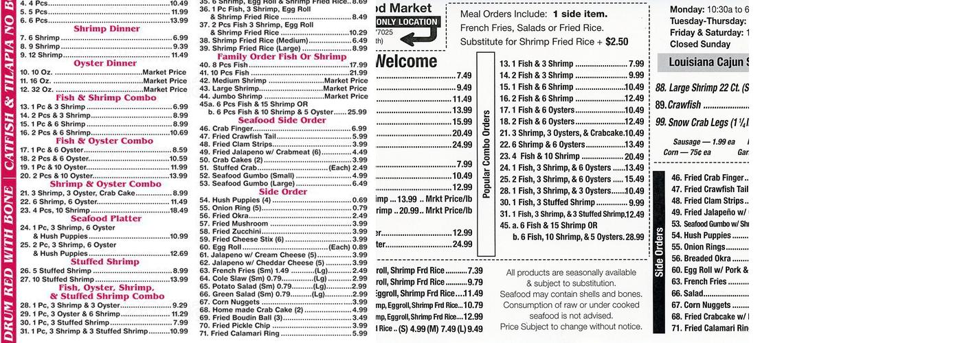 J & J Seafood Market Menu