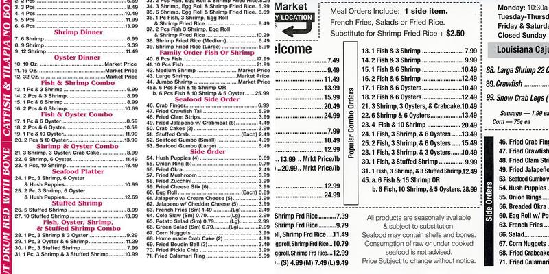 J & J Seafood Market Menu