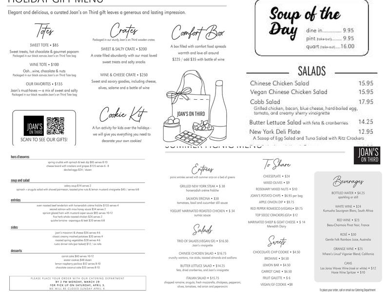 Joan’s on Third Menu