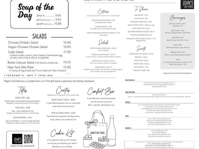 Joan’s on Third Menu