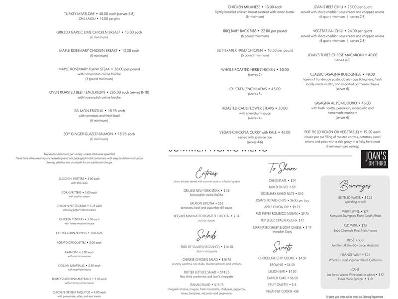 Joan's on Third Menu