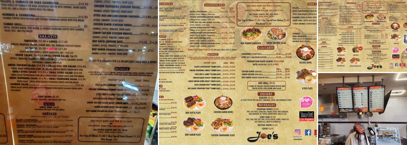 Joe's Falafel Menu