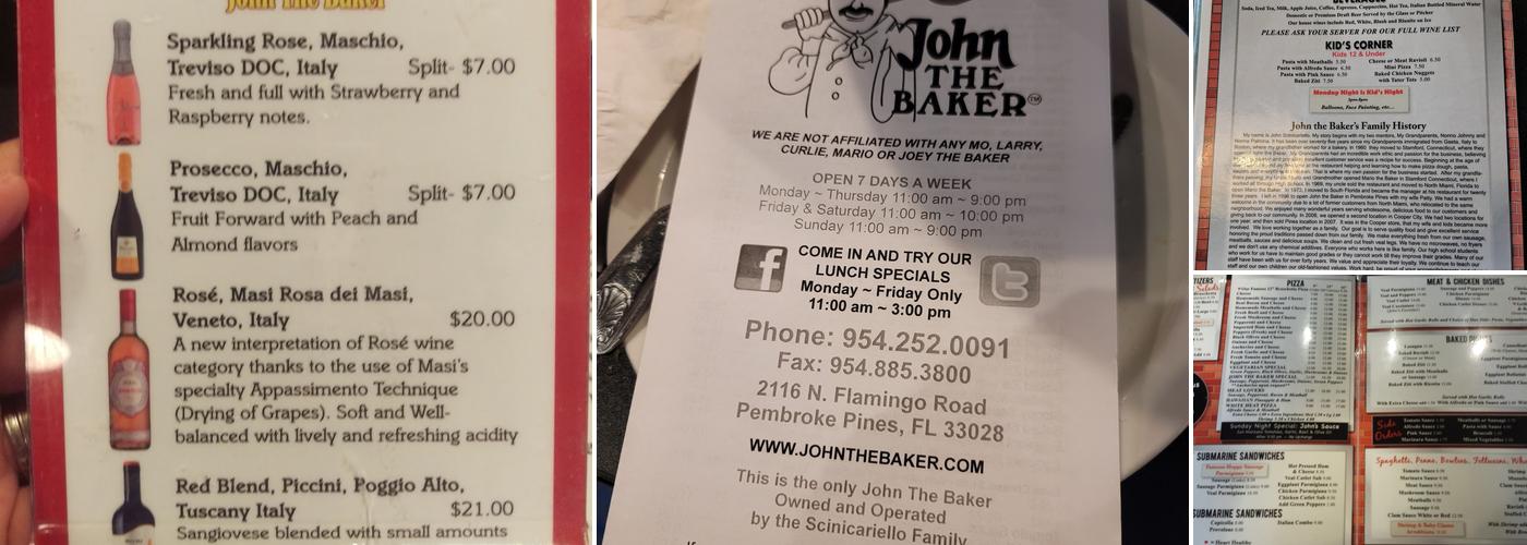 John The Baker Menu