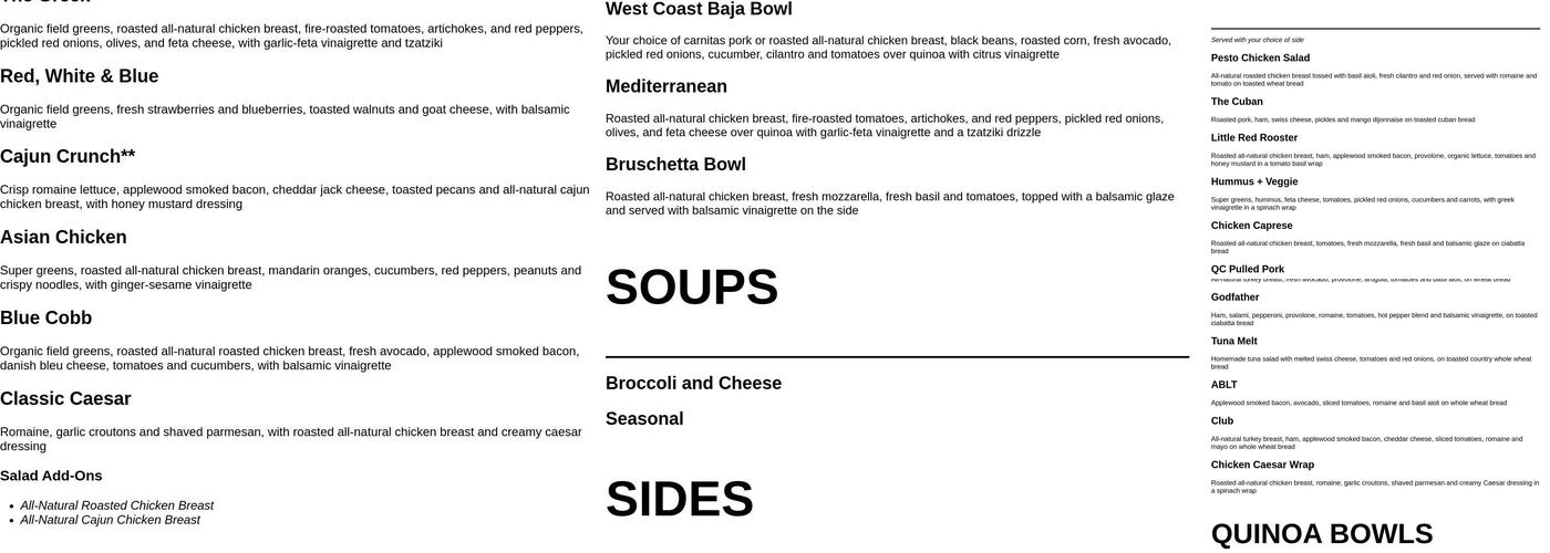 Just Fresh Menu